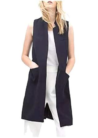 Buy We&V Women Longline Blazer Stand-up Collar Office Pure Colour Coats ...