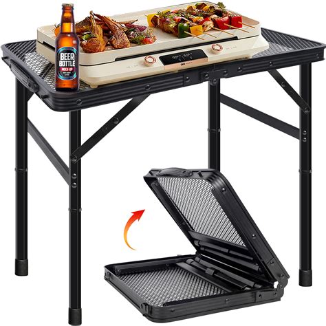 HPC Decor Folding Grill Table-Camping Table with Mesh Desktop,Portable ...