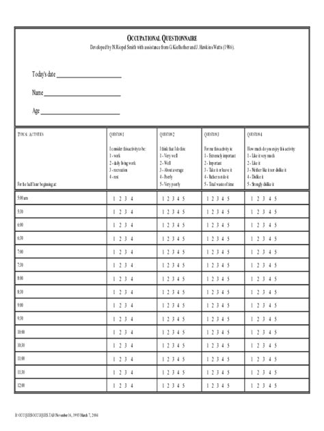 Occupational Questionnaire Form - Fill Online, Printable, Fillable ...