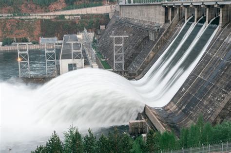 Water flow discharged by a hydroelectric power plant | Premium Photo