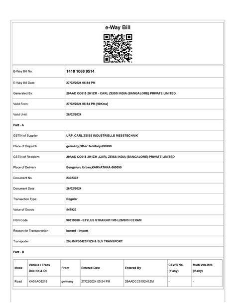 2302302 E-Way Bill System - e-Way Bill E-Way Bill No: 1418 1068 9514 E ...