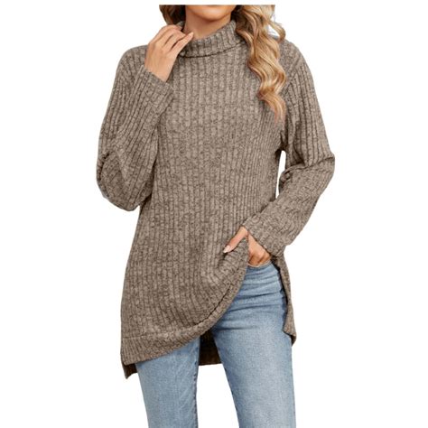 UYISJ Womens Tunic Sweaters Turtleneck Long Sleeve Side Split Ribbed ...