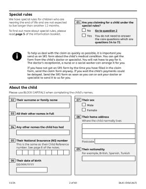 DLA1 Child (ALT) Claim Form. Use This Form To Claim Disability Living ...