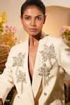 Buy Off White Banana Crepe Embroidery Crystal Lapel Astral Bloom Blazer ...