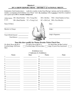 Fillable Online indianfantailclub District # IFCA SHOW REPORT FROM ...