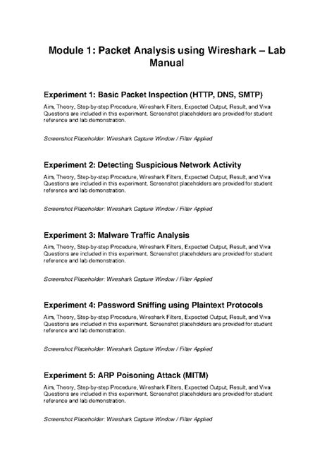 Wireshark Lab Manual M1: Packet Analysis & Network Security - Studocu