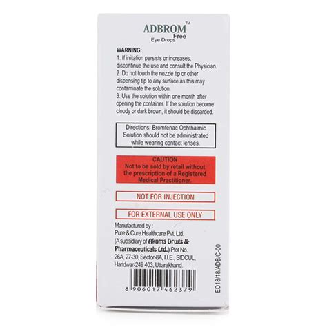 Adbrom Free 0.9 Eye Drops 5 ml Price, Uses, Side Effects, Composition ...
