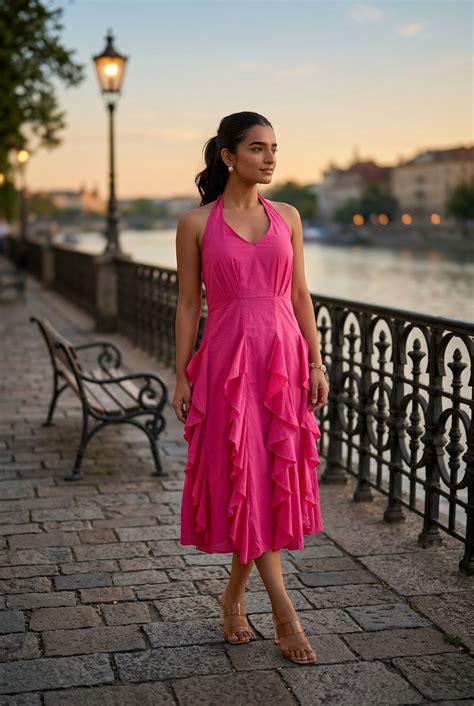 Fuchsia Ruffle Dress for Women – Homansi India