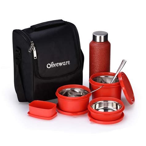 Buy SOPL-OLIVEWARE Teso Pro Lunch Box with Steel Cutlery,3 Microwave ...
