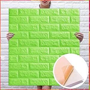 wolpin 3D Green Brick Wallpaper for Wall PE Foam Wall Stickers Self ...