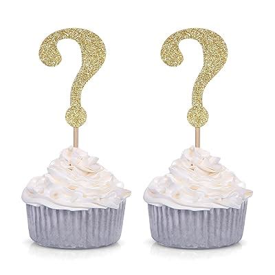 Buy 24 PCS Gold Glitter Question Mark Cupcake Toppers Gender Reveal ...