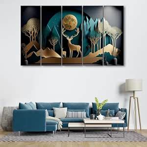 The Castle Decor Golden Deer Wall Painting for Living Room Big Size ...