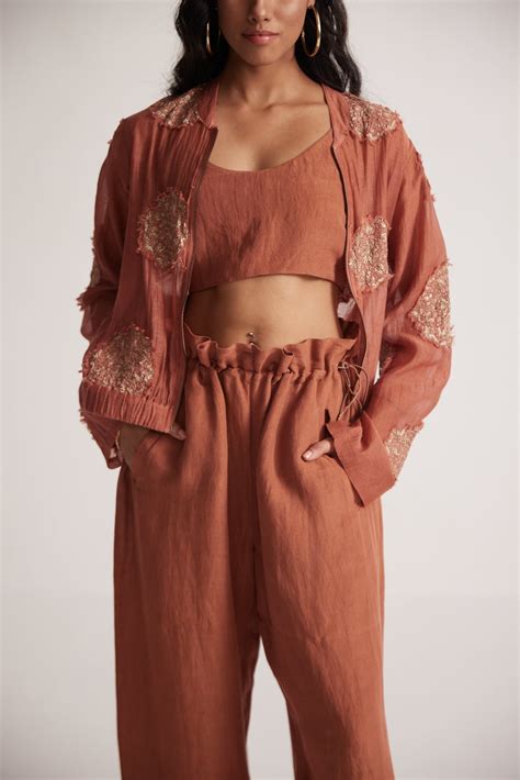 Rust Baggy Trouser With Flared Waist And Elastic Draw Strings| Western Era