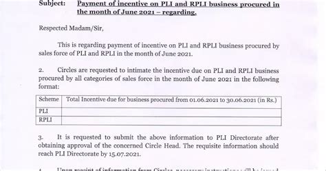 Payment of incentive for PLI/RPLI Business procured in the month of ...