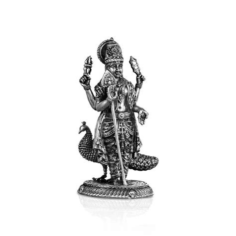 Murugan Statue | Silver Kartikeya Idol | Peacock Murugan