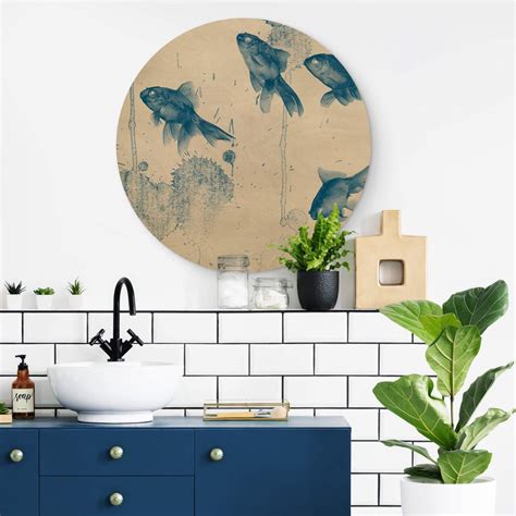 Wall Circle Wood Blue Fish | wall-art.com