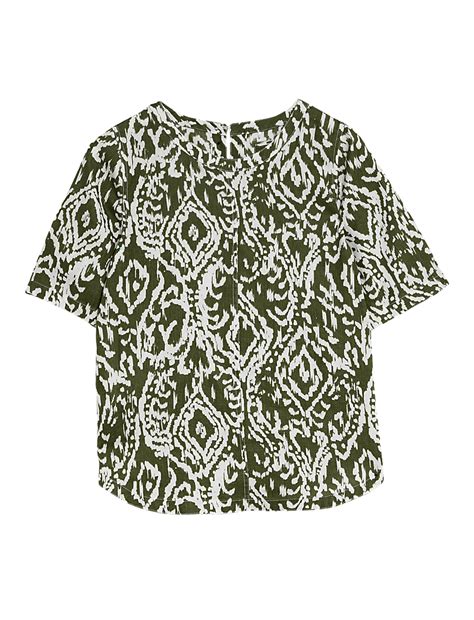 Buy Pure Linen Printed Round Neck T-Shirt at Marks & Spencer