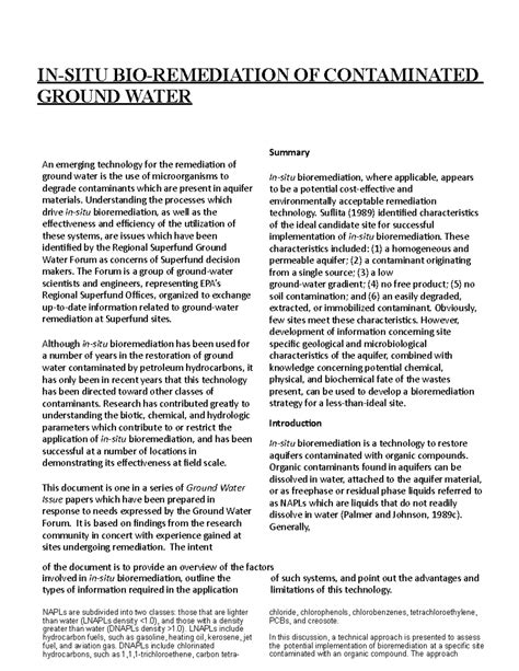 IN-SITU BIO- Remediation OF Contaminated Ground Water - IN-SITU BIO ...