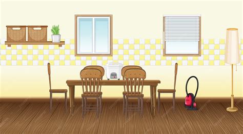 Dining room interior design with furniture | Premium Vector