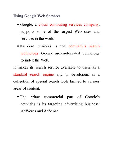 Using Google Web Services - Using Google Web Services Google; a cloud ...