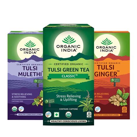 Organic India Tulsi Ginger, Tulsi Mulethi & Green Tea Classic Combo ...
