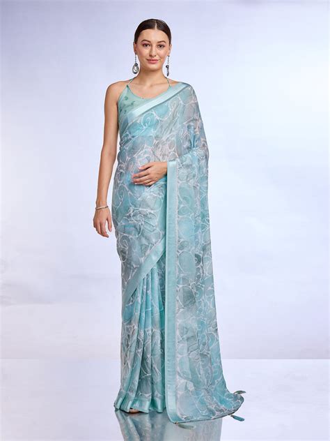 Buy Blue Georgette Saree With Blouse Piece 72262 Online | Karagiri