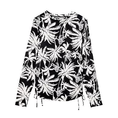 Women's Lands' End Side Shirred Long Sleeve Rash Guard Swim Shirt