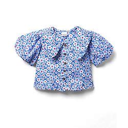 Babyhug Woven Half Puffed Sleeves Peter Pan Collared Crop Top with ...