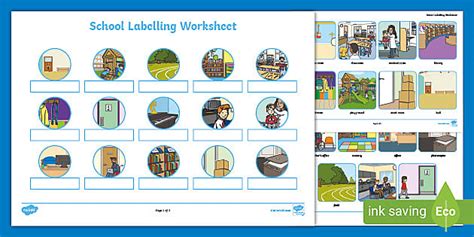 School Labelling Worksheet (teacher made) - Twinkl
