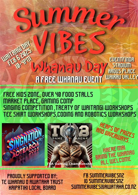 Summer Vibes Whanau Day 2025, Eventfinda Stadium, Wairau Valley ...