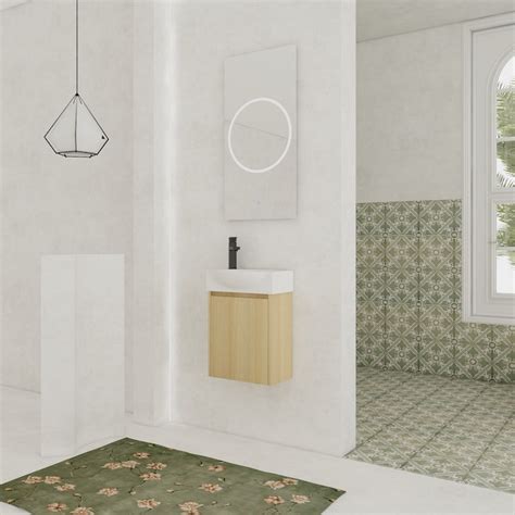 GDFStudio Modern 16 Inch Wall Mounted Wood Small Bathroom Vanity Sink ...