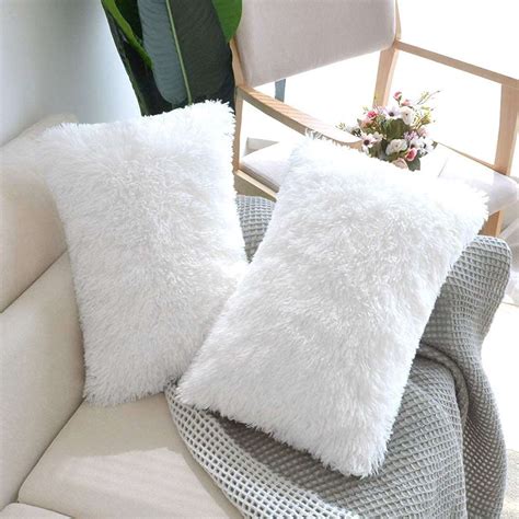 CottonFry Pack of 2 Luxury Fur Shaggy Fluffy Throw Pillow Covers Set ...
