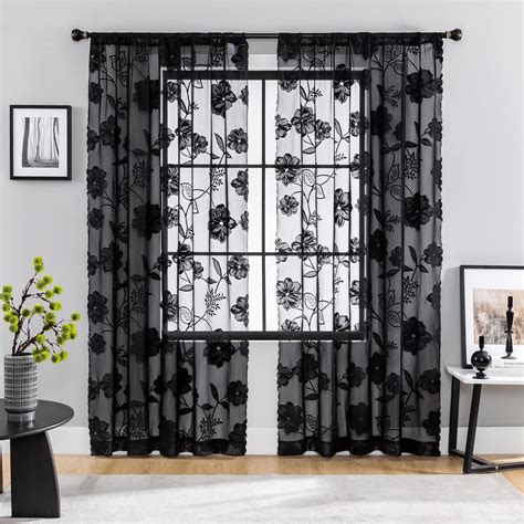 Amazon.com: Treatmentex Black Lace Curtains 63inch Rose Floral and Leaf ...