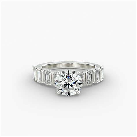 Bezel Set Emerald Cut Side Stone Diamond Engagement Ring In 14K White ...