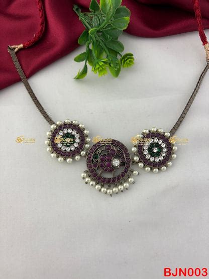 Black Kemp Temple Short Necklace for Bharatanatyam and Kuchipudi BJN003 ...