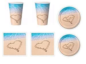 Beach Love Bridal Shower Wedding Party Kit Plates Napkins and Cups for ...