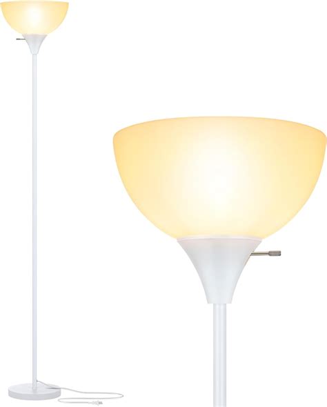 Floor Lamp, LED Standing Lamps with White Plastic Shade, White Modern ...