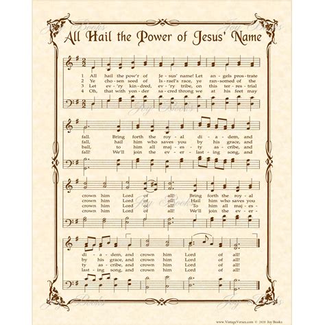 All Hail Power of Jesus Name Hymn Sheet Music Wall Art Download