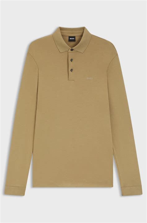 BOSS - Long-sleeved polo shirt in interlock cotton with logo - Beige