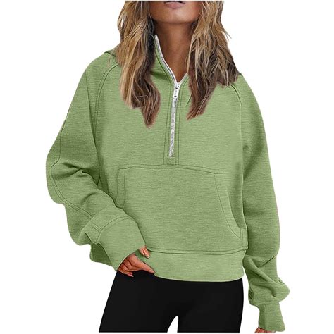 Women's Half Zip Sweatshirts Cropped Hoodies Solid Color Basic Fleece Quarter Zip Up Pullover ...