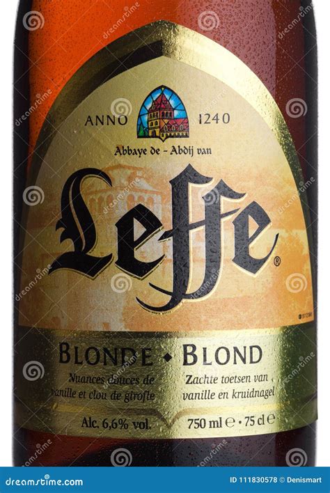 LONDON, UK - MARCH 10, 2018 : Cold Bottle Label of Leffe Blond Beer on ...