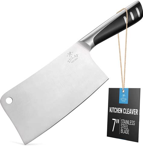Zulay Kitchen Meat Cleaver Butcher Knife - 7 inch Stainless Steel for ...
