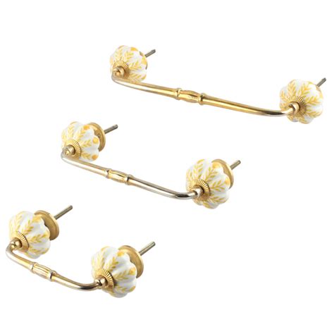 Yellow Leaf Melon Ceramic Bridge Handles