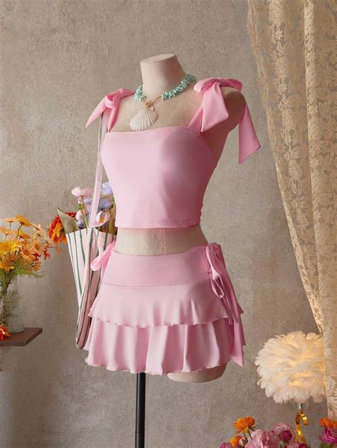 Bellisia Pink Square Neck Bow-Tied Camisole And Criss-Cross Triangular ...