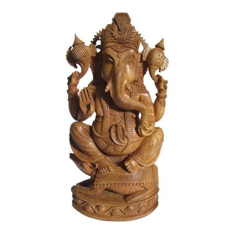 "Lord Ganesha With Rat": Brown Craft (8) by Ecraft India – ArtZolo.com