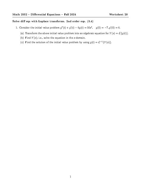 laplace worksheet - Math 2552 – Differential Equations – Fall 2024 ...