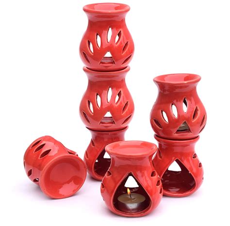 Pure Source India Ceramic Aroma Oil Burner Diffuser (3.5 Inch Red-30 ...
