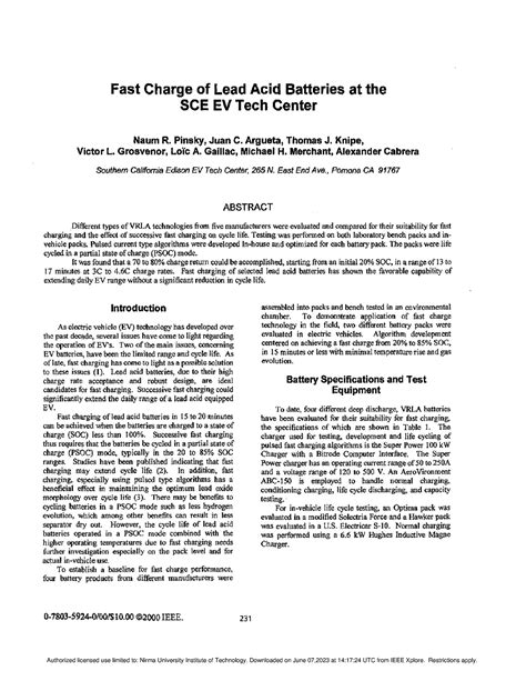 Fast charge of lead acid batteries at the SCE EV Tech Center - Energy ...