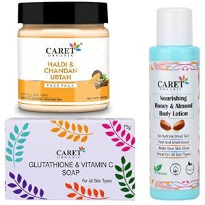 Caret Organic Haldi Chandan Ubtan Facepack And Glutathione & Vitamin C ...