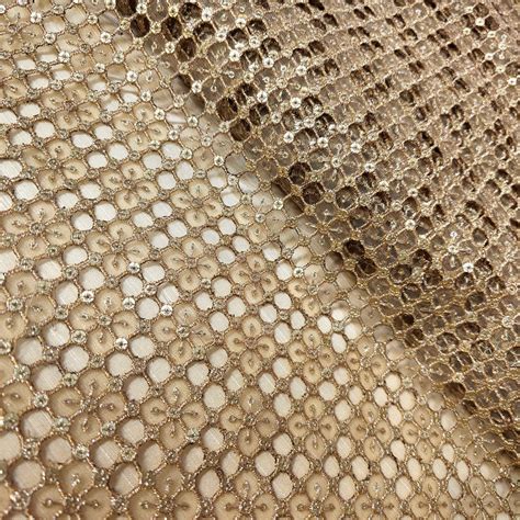Net Cutwork Embroidered Fabric in Geometric Grid with Sequin Highlight ...